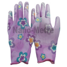 NMSAFETY pu working glove/pu coated gloves/flowery nylon liner printed pu gloves